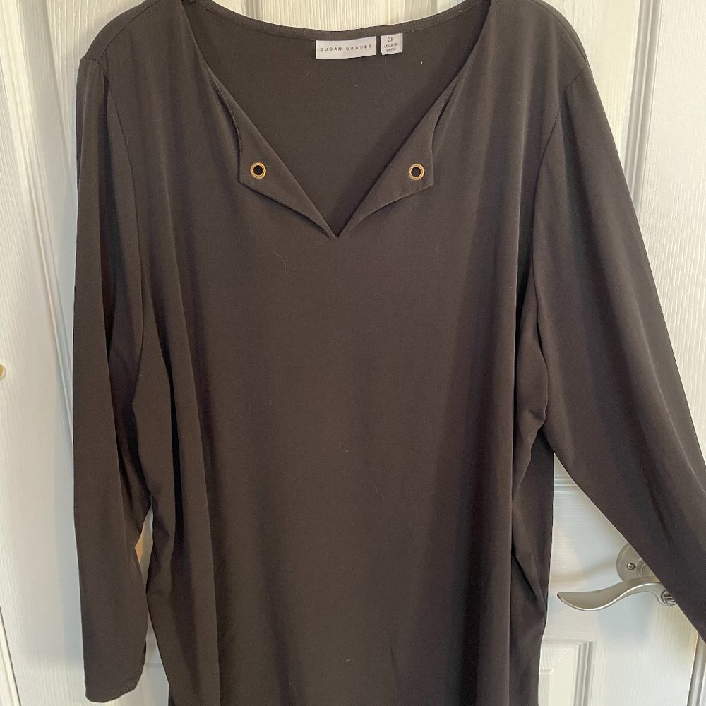 Susan Graver Liquid Knit V-Neck Top with Grommets